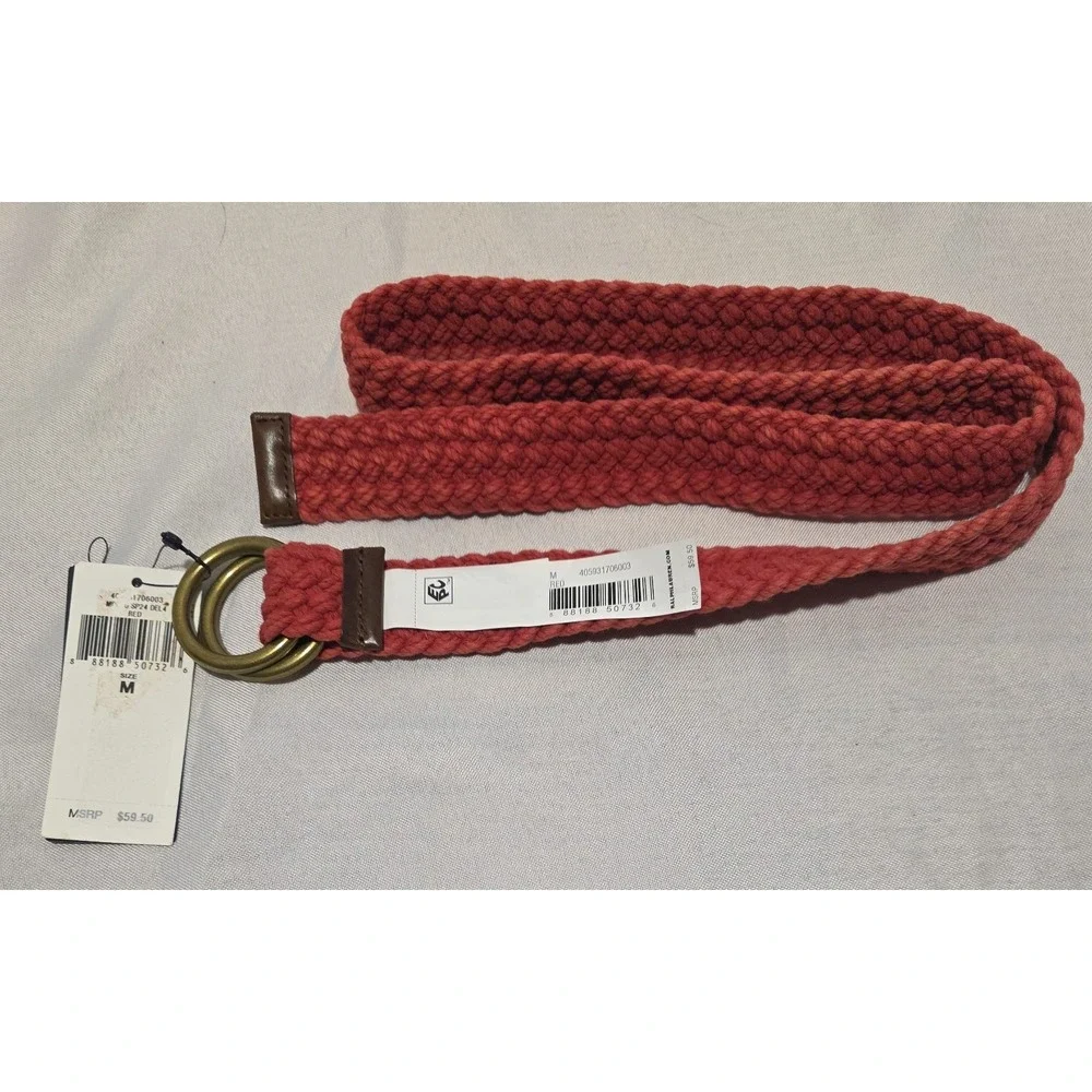 Polo Ralph Lauren Double O-Ring Braided Canvas/Leather Trim Red Belt NWT. Size M